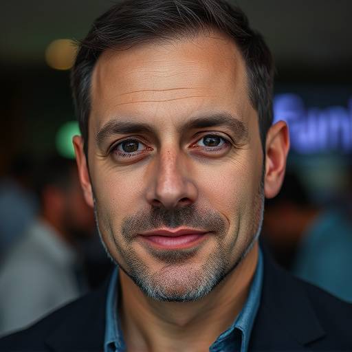 Retrato de Ricardo Souza, co-fundador e fotógrafo especializado em eventos do FotoArte Estüdio, olhando para a câmera.